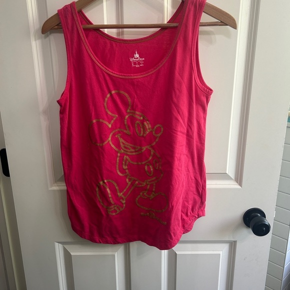 GUC size Medium bright Pink Tank Top with Mickey Mouse in gold - Picture 1 of 9
